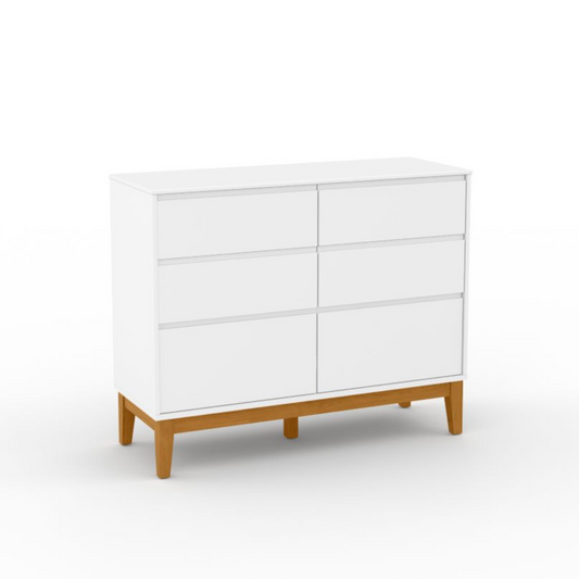 Cómoda 6 Cajones Matic Nature Clean Laq. Blanco Soft/Eco Wood