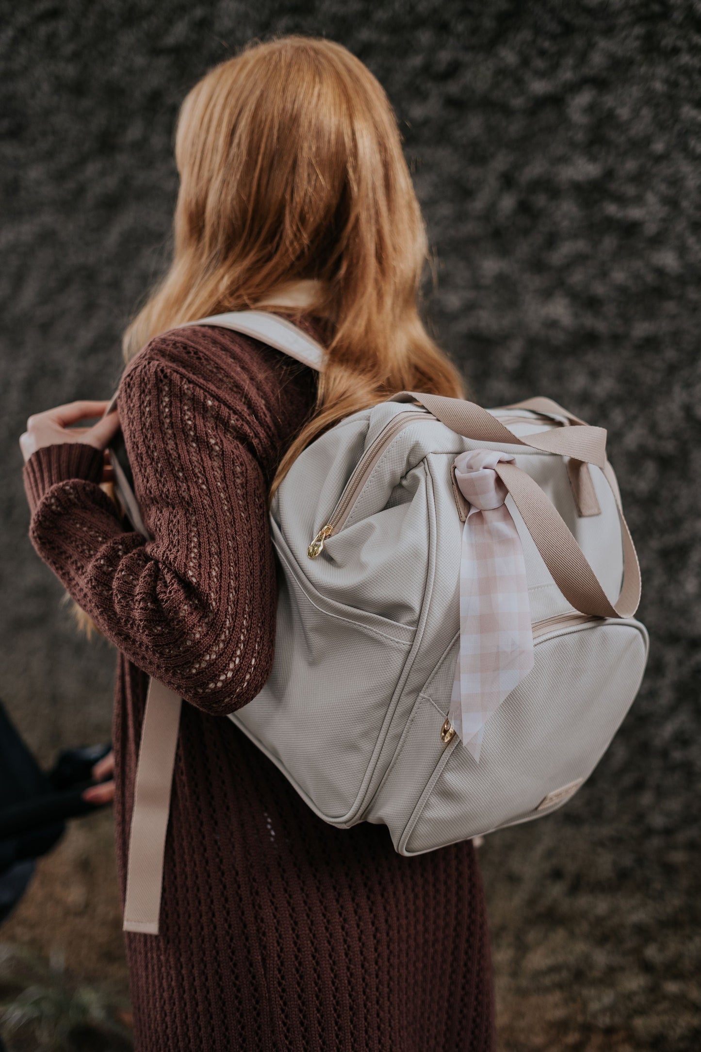 Mochila Maternidad Mediana Encanto Marfim Con Bolso Frontal Térmico
