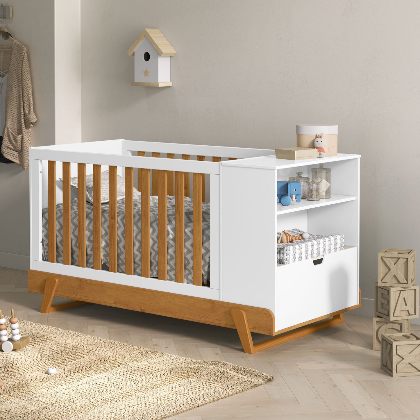 Cuna Matic Maxx Laqueado Blanco Soft/Freijo/Eco Wood