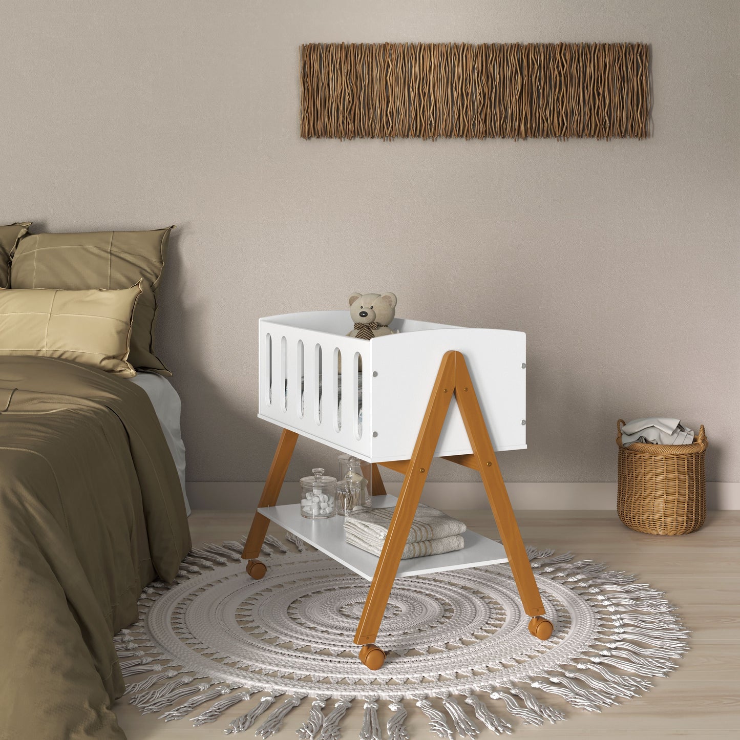 Mini Cuna Matic Liv Laq. Blanco Soft/Eco Wood