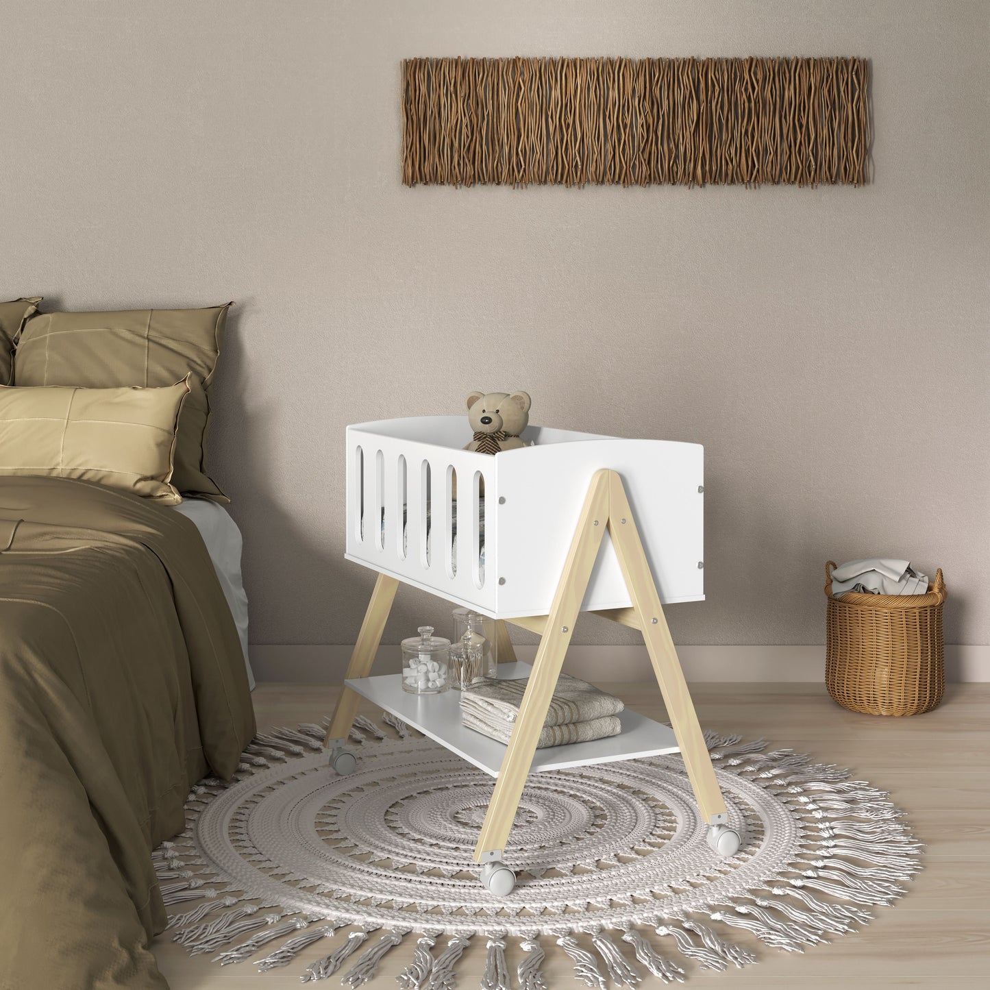 Mini Cuna Matic Liv Laq. Blanco Soft/Natural