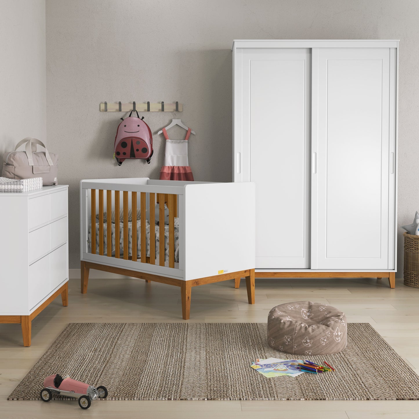 Cuna Matic Nature New Laq. Blanco Soft/Freijo/Eco Wood