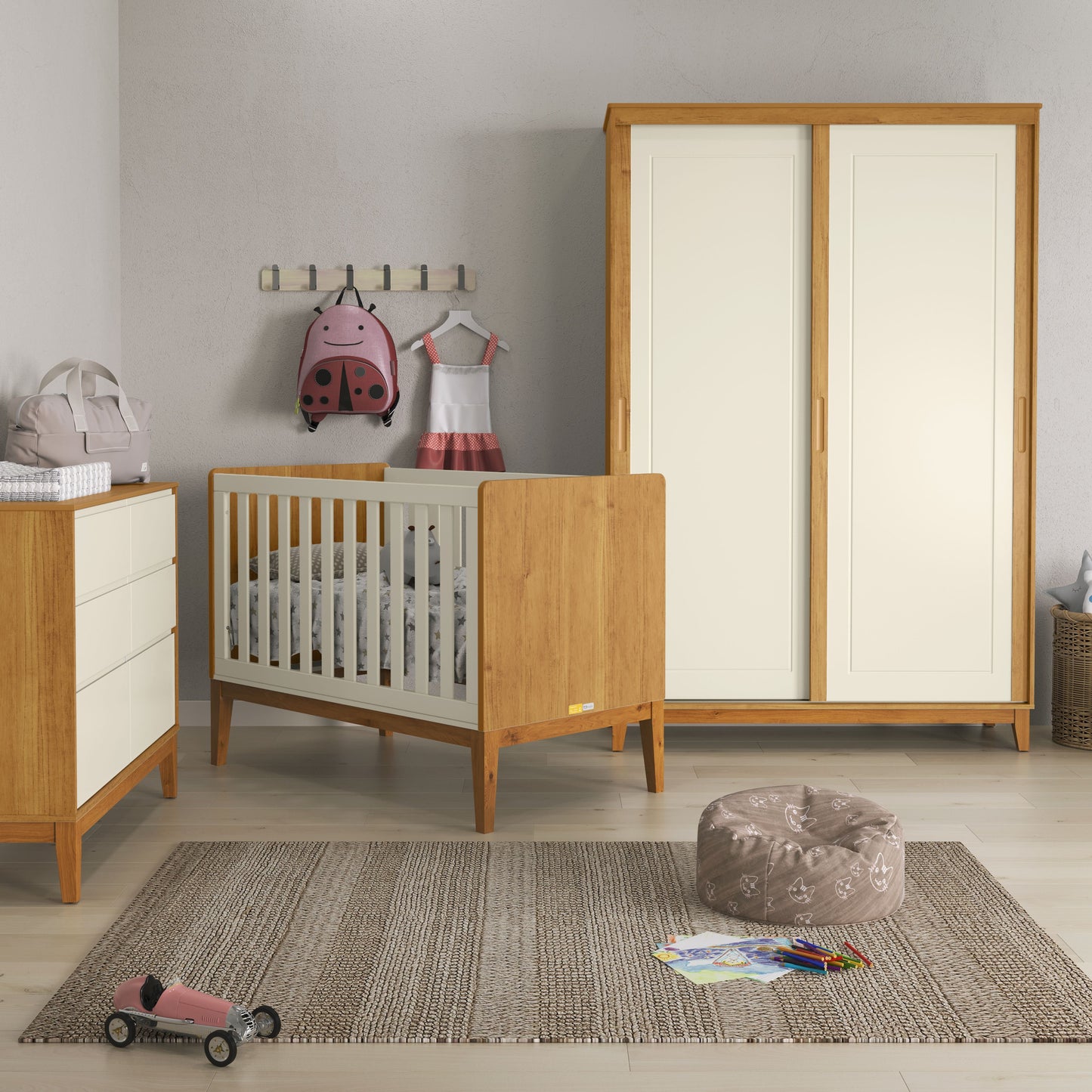 Cómoda 6 Cajones Matic Nature Clean Laq. Freijo/Off White/Eco Wood