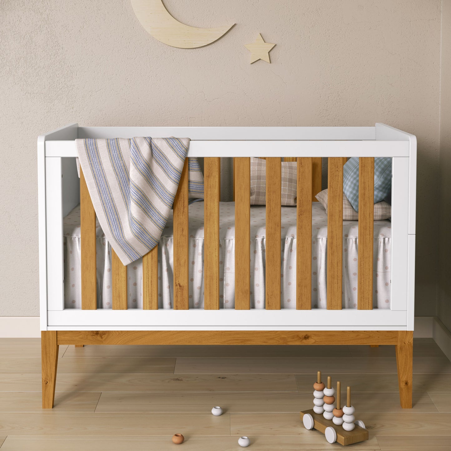 Cuna Matic Nature New Laq. Blanco Soft/Freijo/Eco Wood