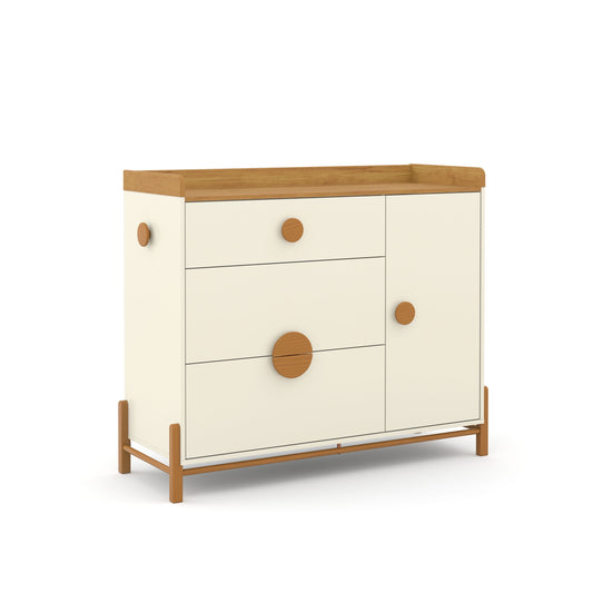 Cómoda Matic Tess Laq. Off White/Freijo/Eco Wood