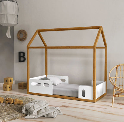 Mini Cama Liv Montessoriana Matic Laqueado Blanco Soft/Freijo