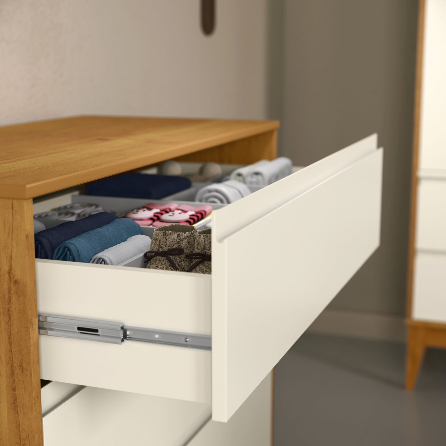 Cómoda 6 Cajones Matic Nature Clean Laq. Freijo/Off White/Eco Wood