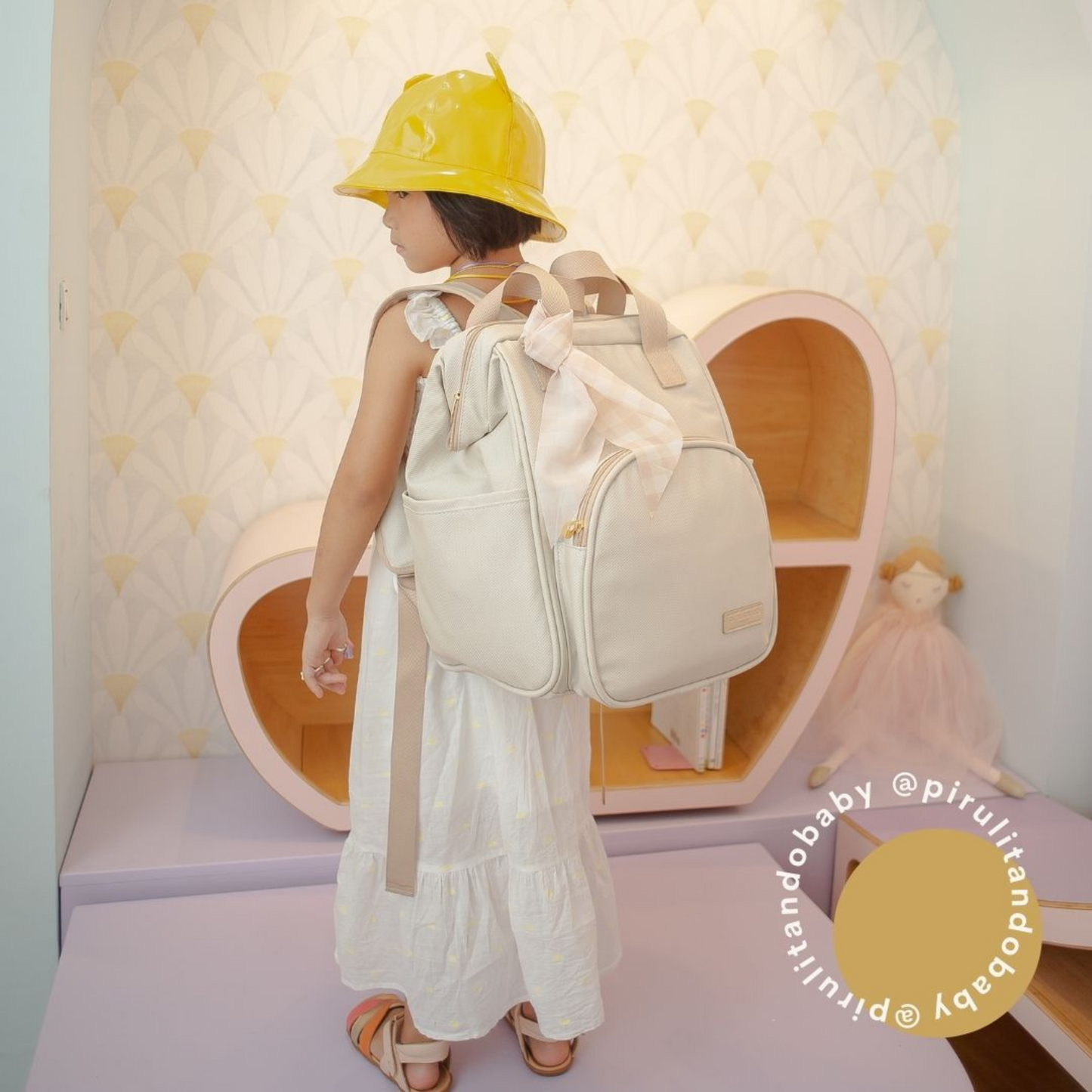 Mochila Maternidad Mediana Encanto Marfim Con Bolso Frontal Térmico