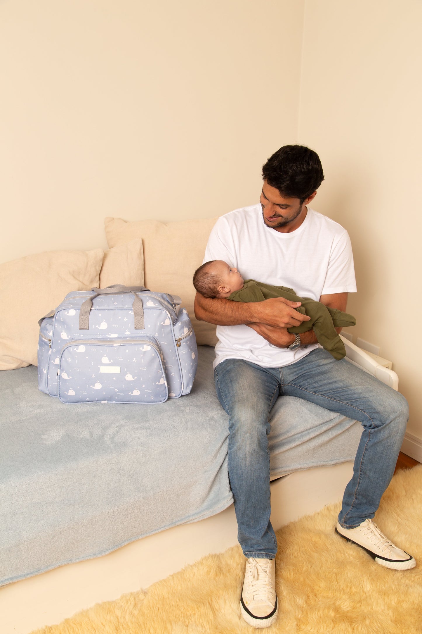 Bolso Maternidad Grande Fundo Do Mar Azul