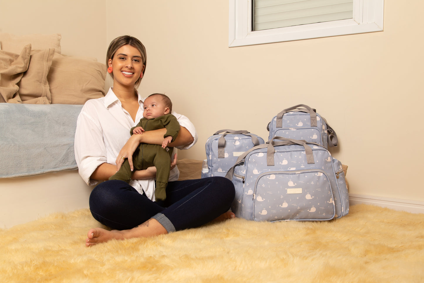Bolso Maternidad Grande Fundo Do Mar Azul