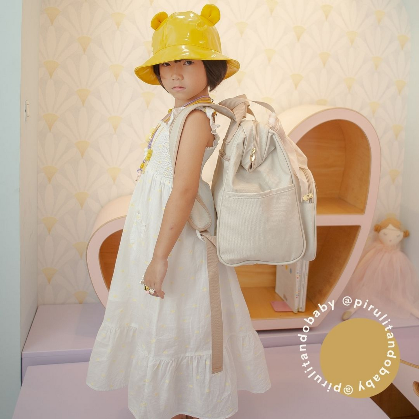 Mochila Maternidad Mediana Encanto Marfim Con Bolso Frontal Térmico