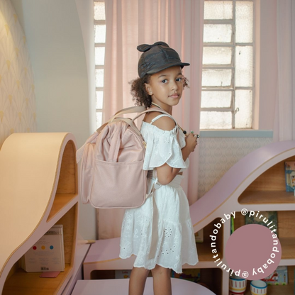 Mochila Maternidad Mediana Encanto Rose Con Bolso Frontal Térmico