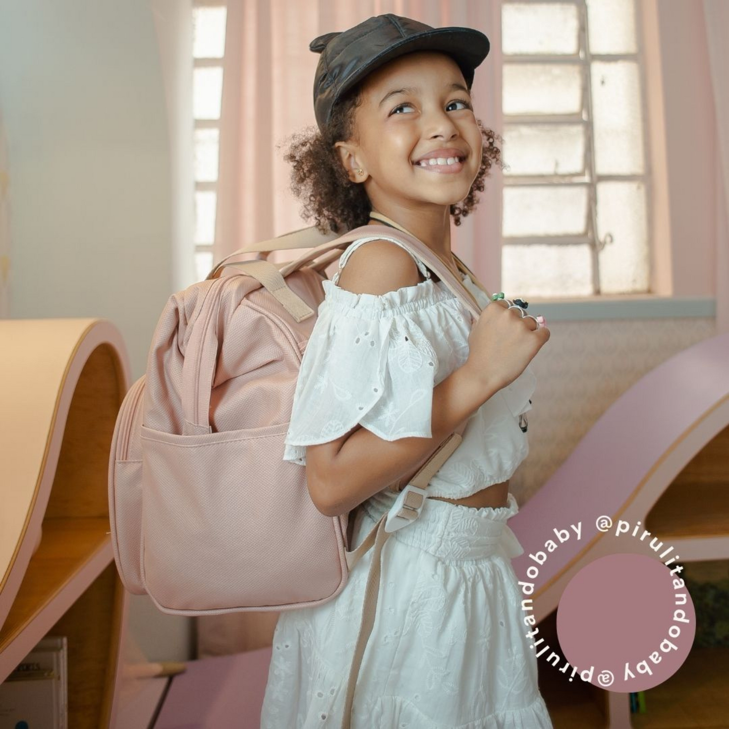 Mochila Maternidad Mediana Encanto Rose Con Bolso Frontal Térmico